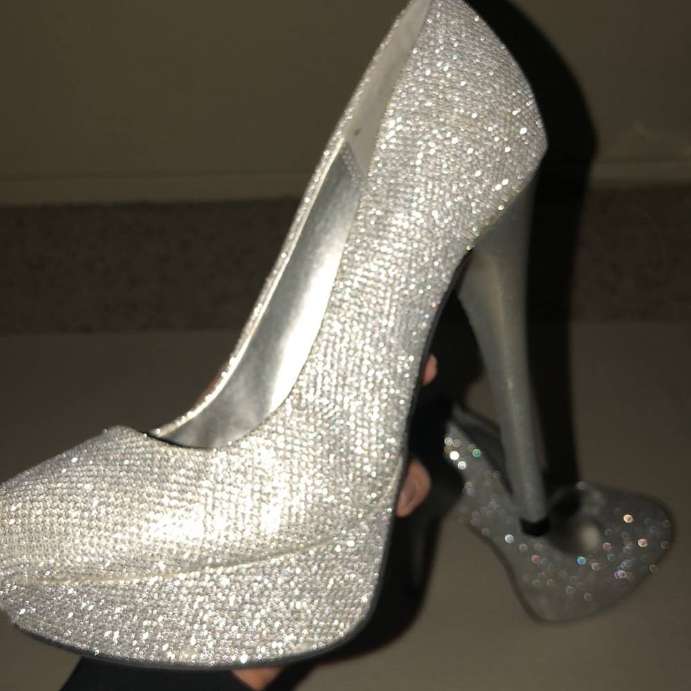 Silver glittery heels